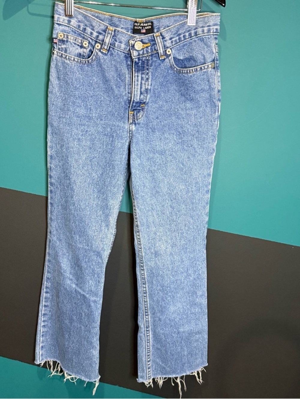 Ralph Lauren Light Blue Straight Jeans with Raw Hem size 12 Vintage